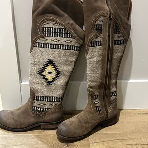 Born Brown Over the Knee Boots with Patterned Design